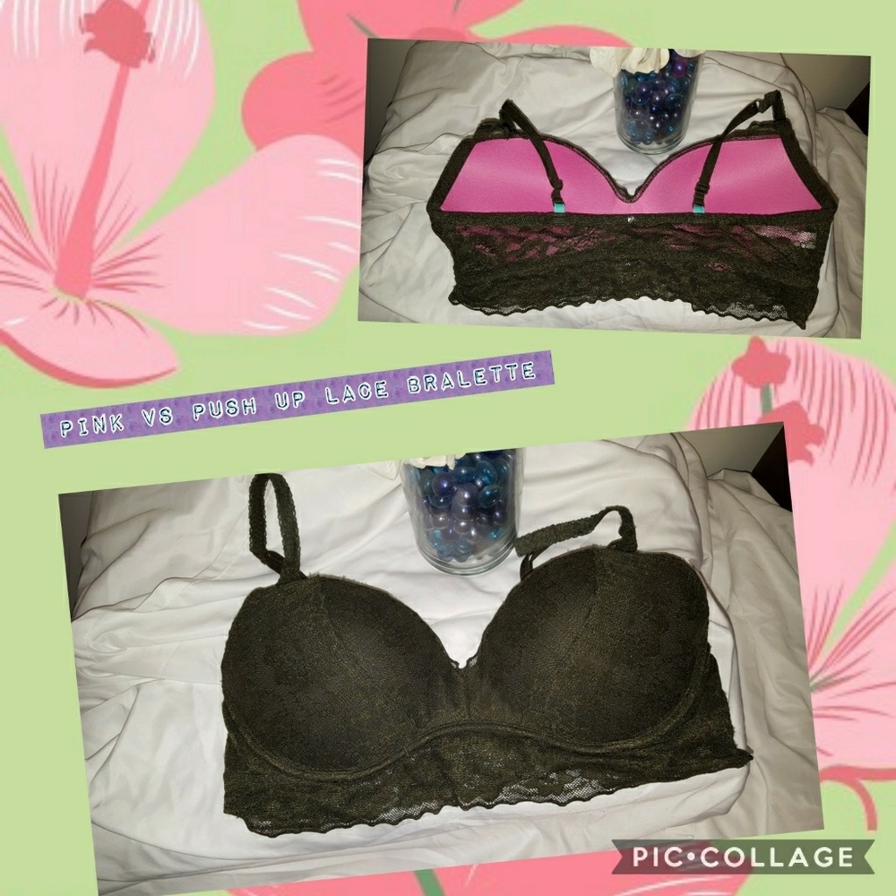 PINK VICTORIA SECRET LACE PUSH-UP BRALETTE  L
